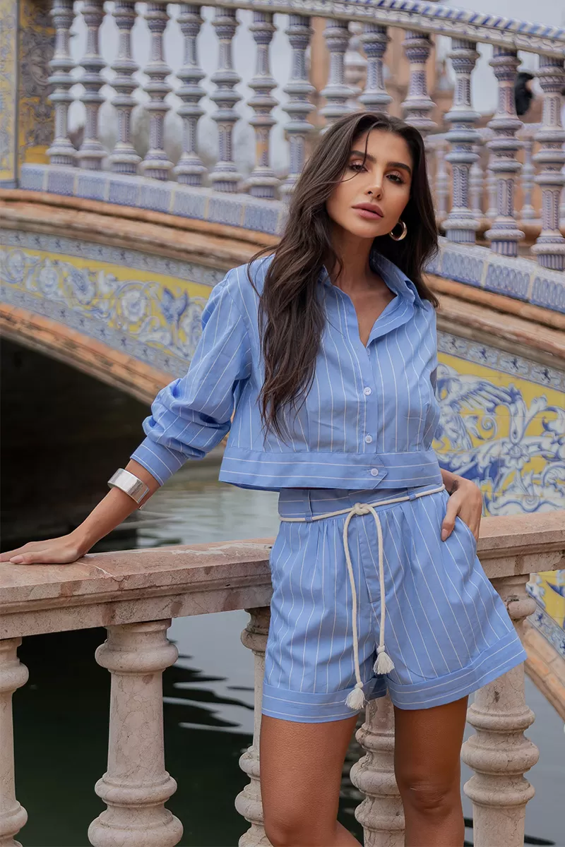 Dot Clothing - Conjunto Dot Clothing Lucy Camisa e Shorts Listrado Azul - 2675AZUL