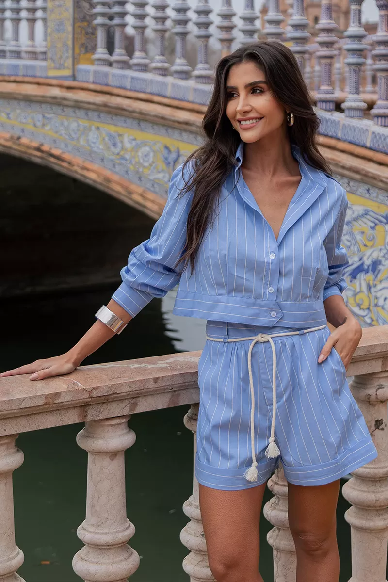 Dot Clothing - Dot Clothing Lucy Blue Striped Shirt and Shorts Set - 2675AZUL