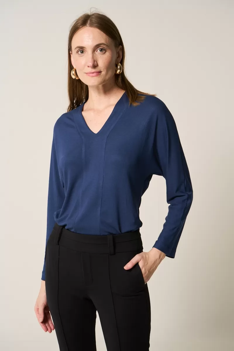 Hidrogênio - NAVY WIDE V-NECK BLOUSE - 20375004