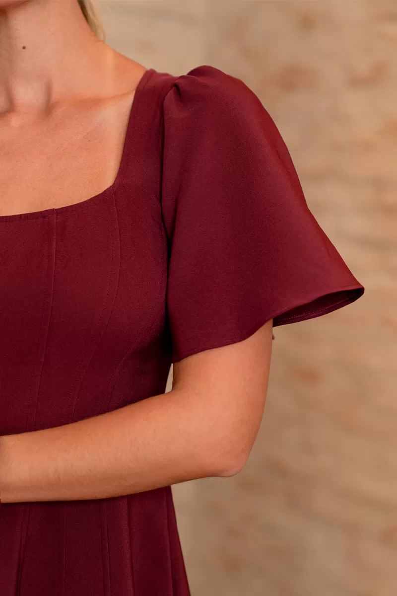 Miss Misses - Dress with Bell Sleeves and Wine-Colored Zipper - 54540006