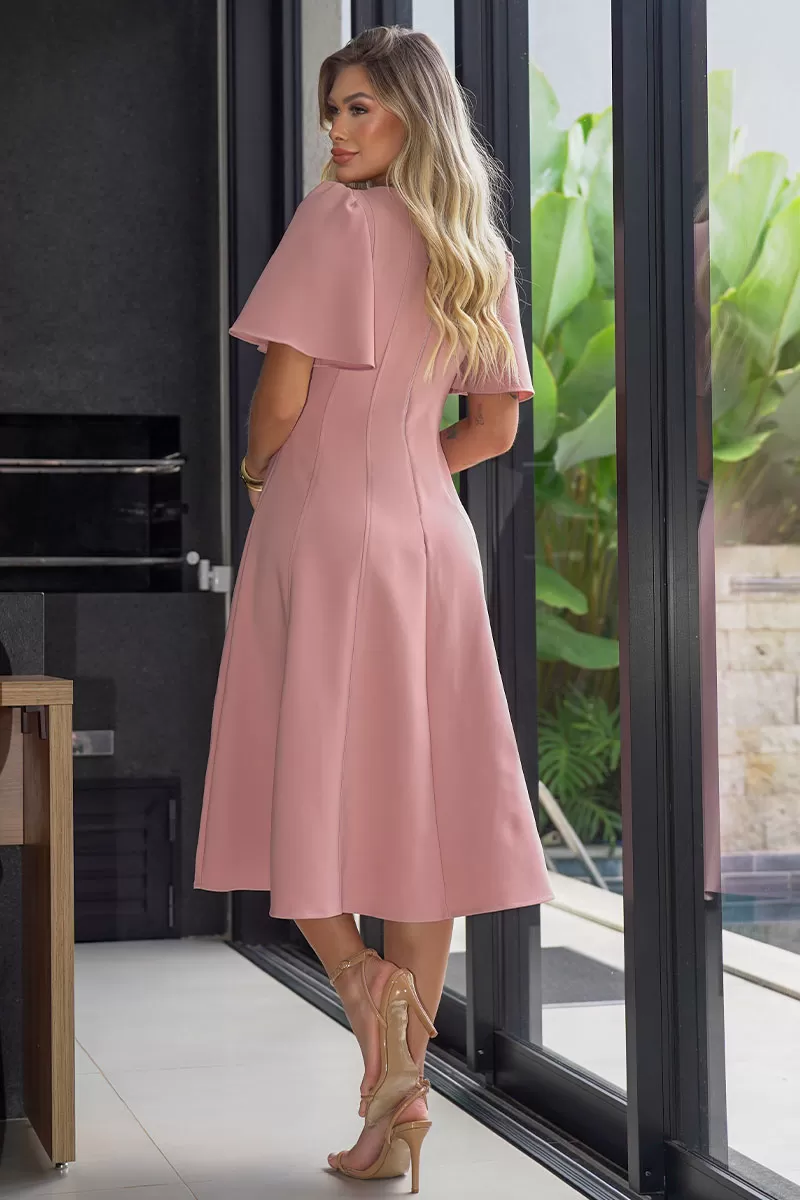 Miss Misses - Victory Dress with Bell Sleeves and Pink Back Zipper - 54540031