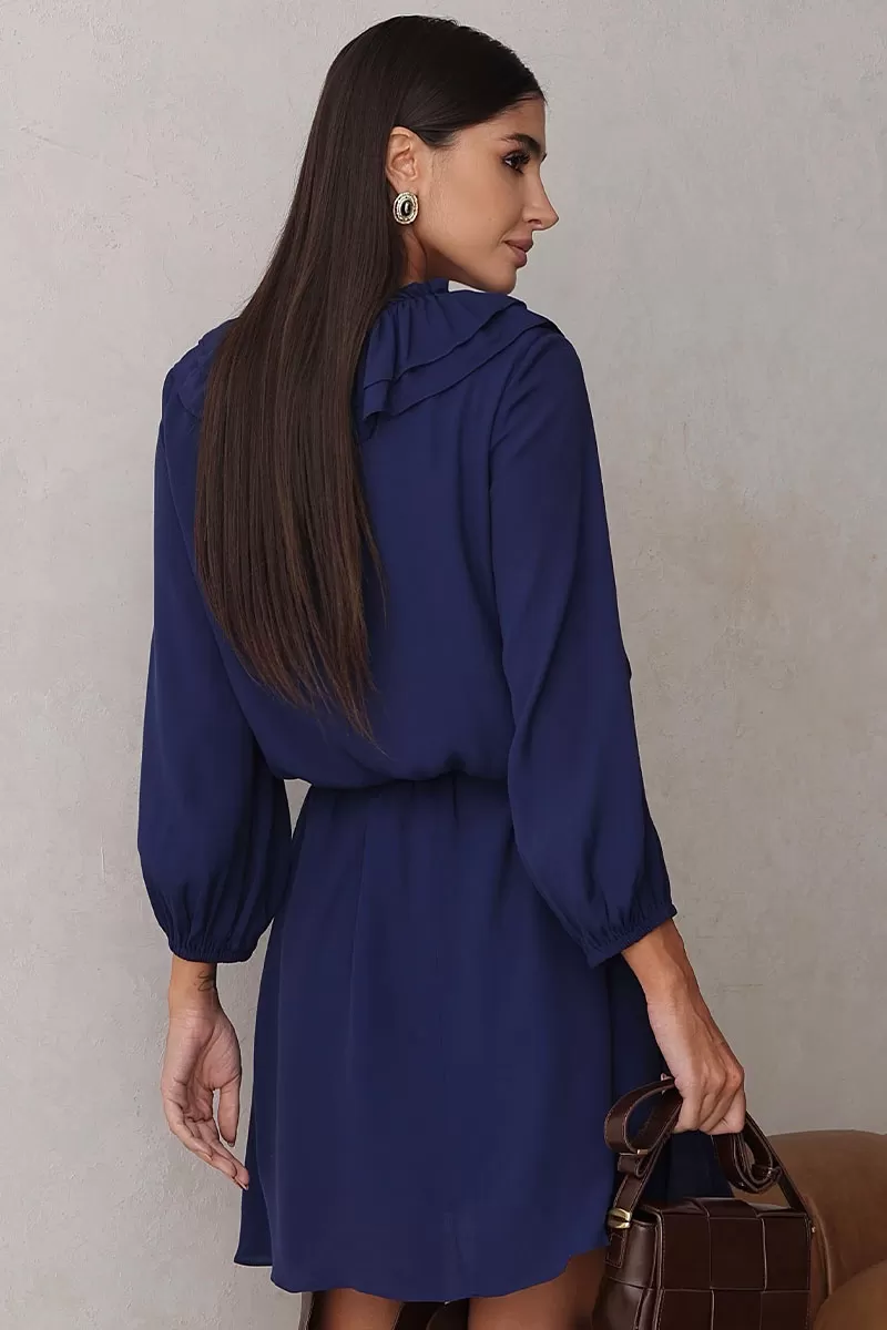 Miss Misses - Vestido Evelyn Sobreposição Manga Longa Marinho - 54534004