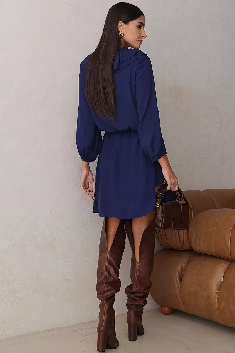 Miss Misses - Vestido Evelyn Sobreposição Manga Longa Marinho - 54534004