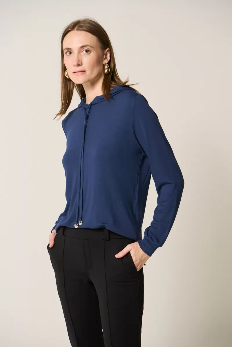 Hidrogênio - NAVY KNITTED HOODED TOP - 20363004