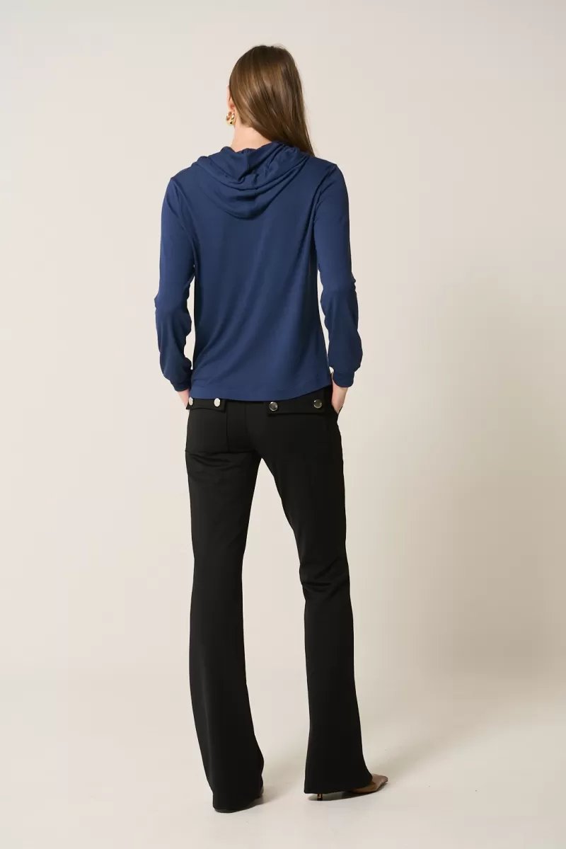 Hidrogênio - NAVY KNITTED HOODED TOP - 20363004