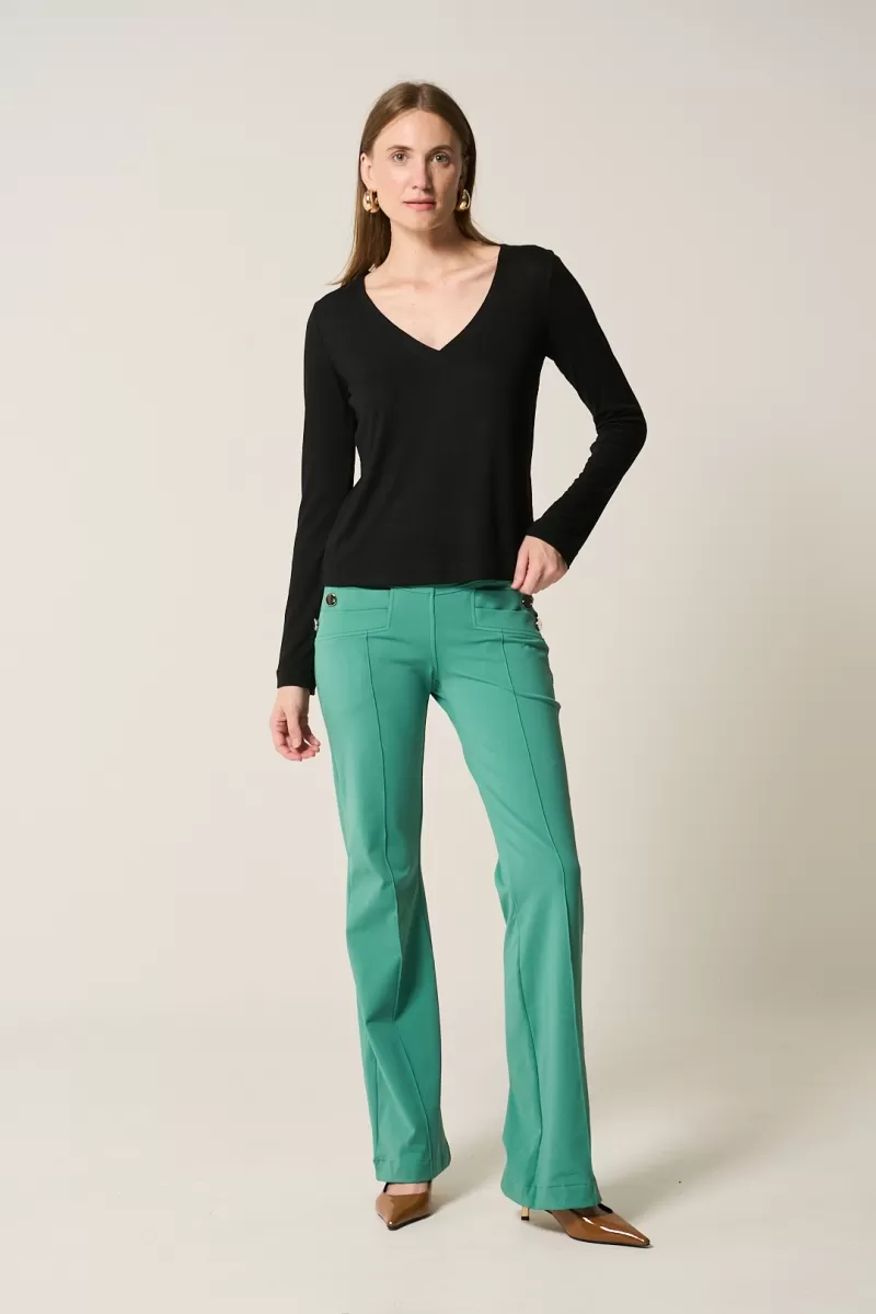 Hidrogênio - BLACK LONG SLEEVE V-NECK BLOUSE - 20362001