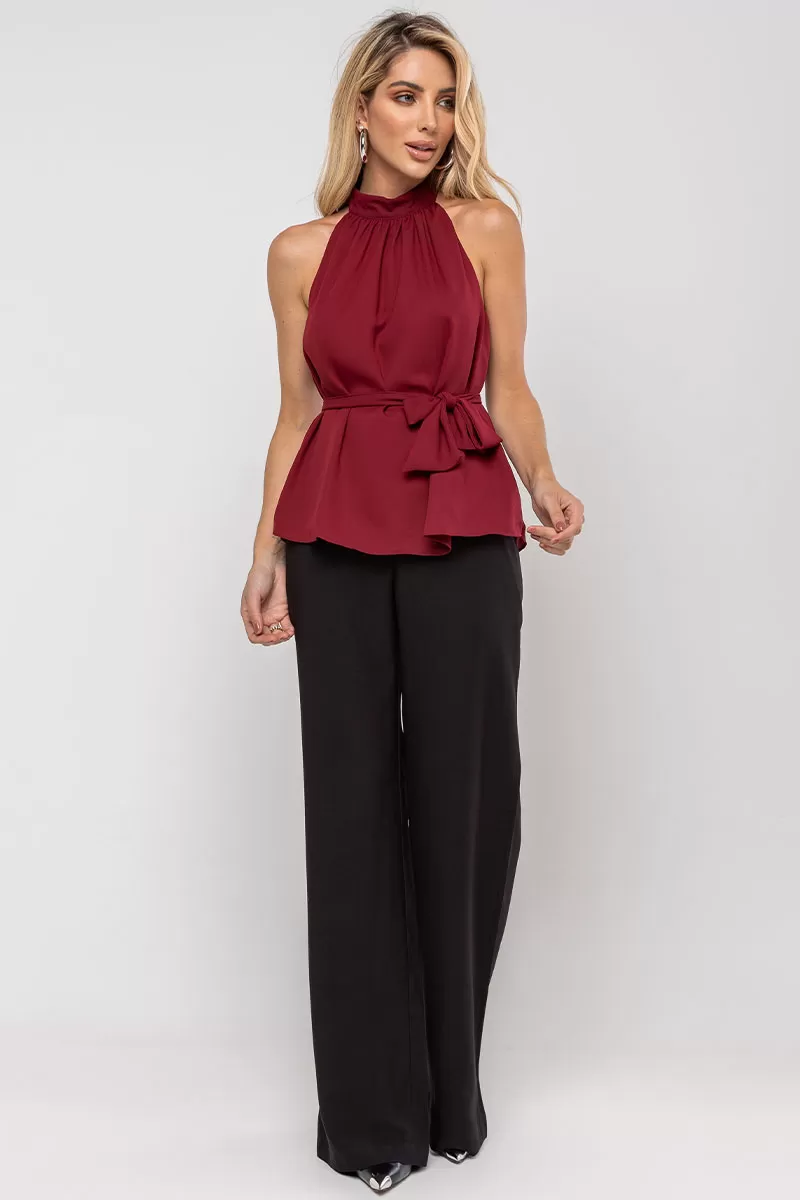 Miss Misses - Nivia Crepe Shirt with Bow on the Collar Wine - 54479006