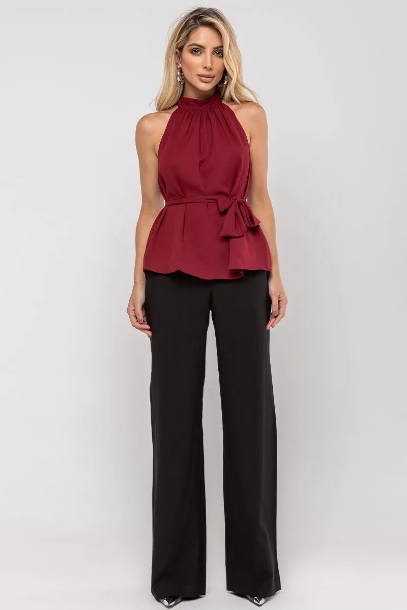 Miss Misses - Nivia Crepe Shirt with Bow on the Collar Wine - 54479006