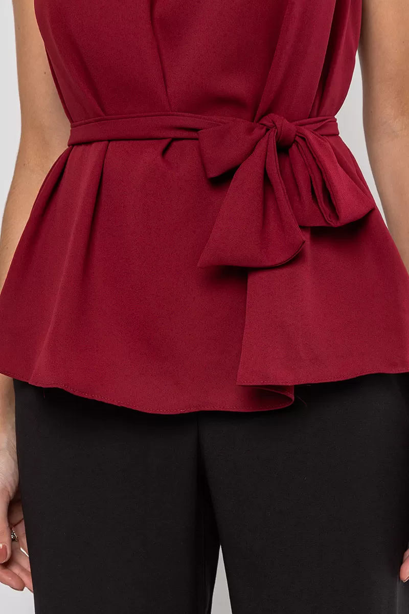 Miss Misses - Nivia Crepe Shirt with Bow on the Collar Wine - 54479006