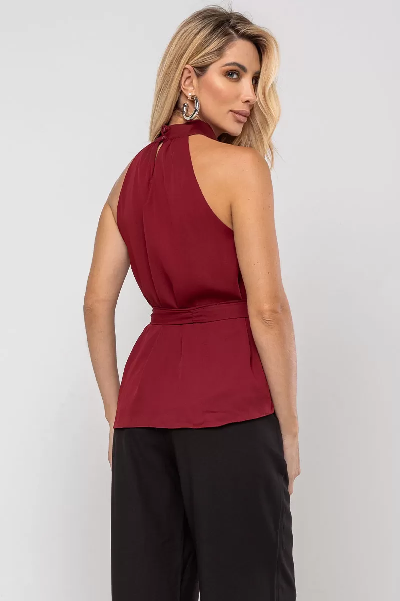 Miss Misses - Nivia Crepe Shirt with Bow on the Collar Wine - 54479006