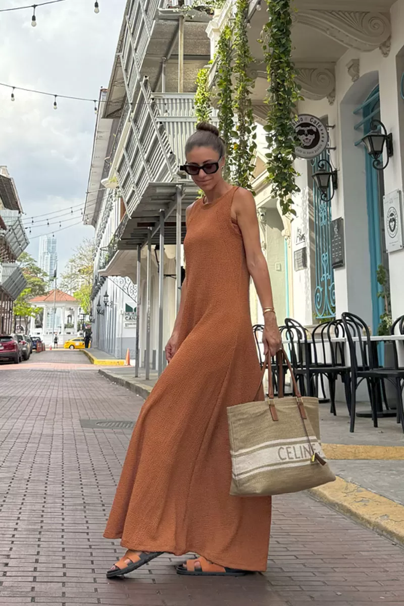 Hidrogênio - BROWN EVA CUT-OUT MIDI DRESS - 20432031