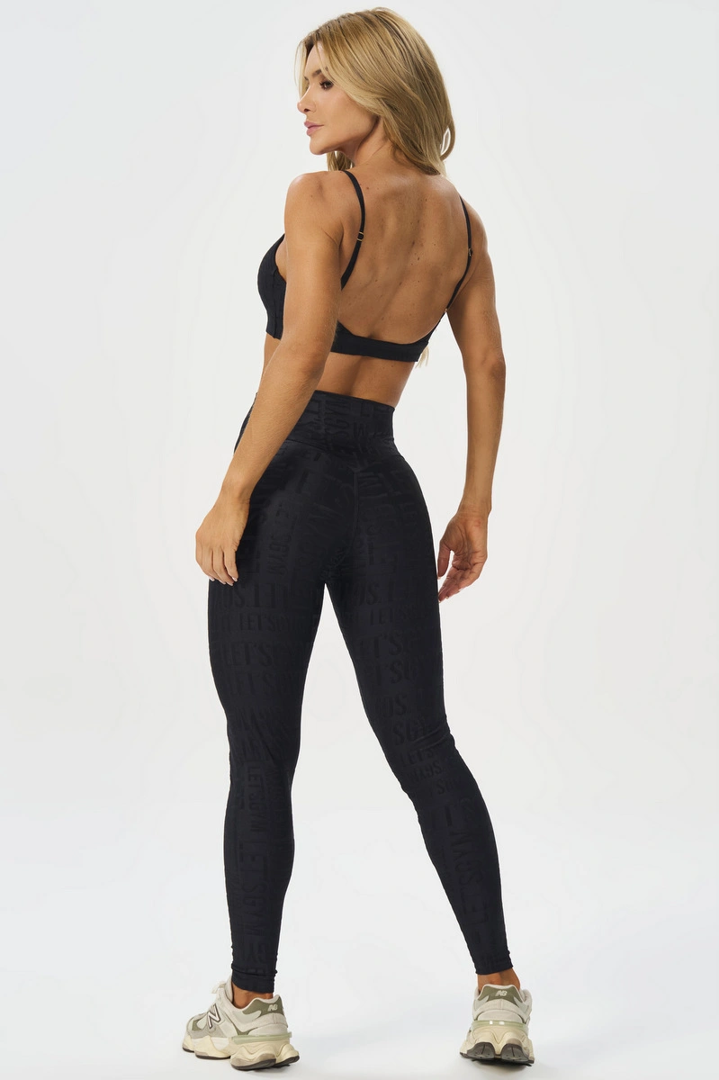 Lets Gym - Black Velvet Name Leggings - 2628PT
