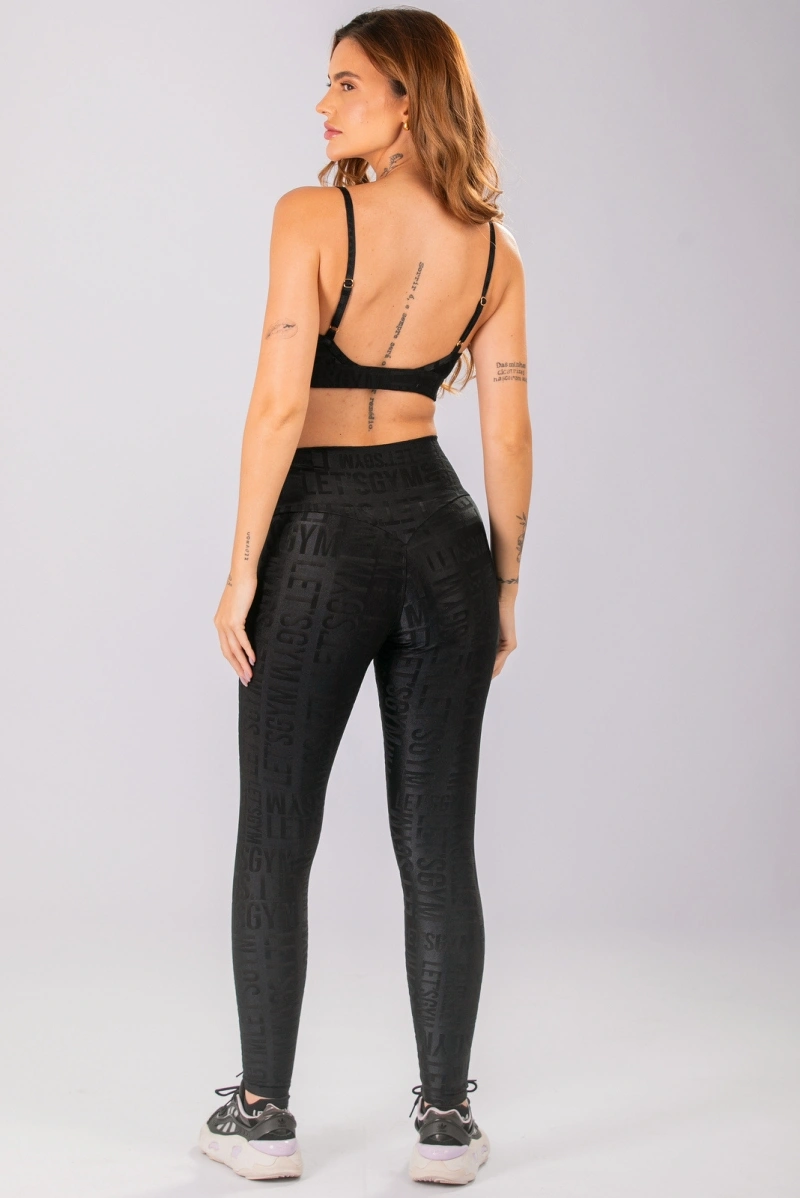 Lets Gym - Black Velvet Name Leggings - 2628PT