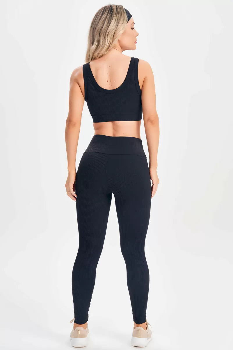 Lets Gym - Black Comfort Rib Leggings - 2678APT