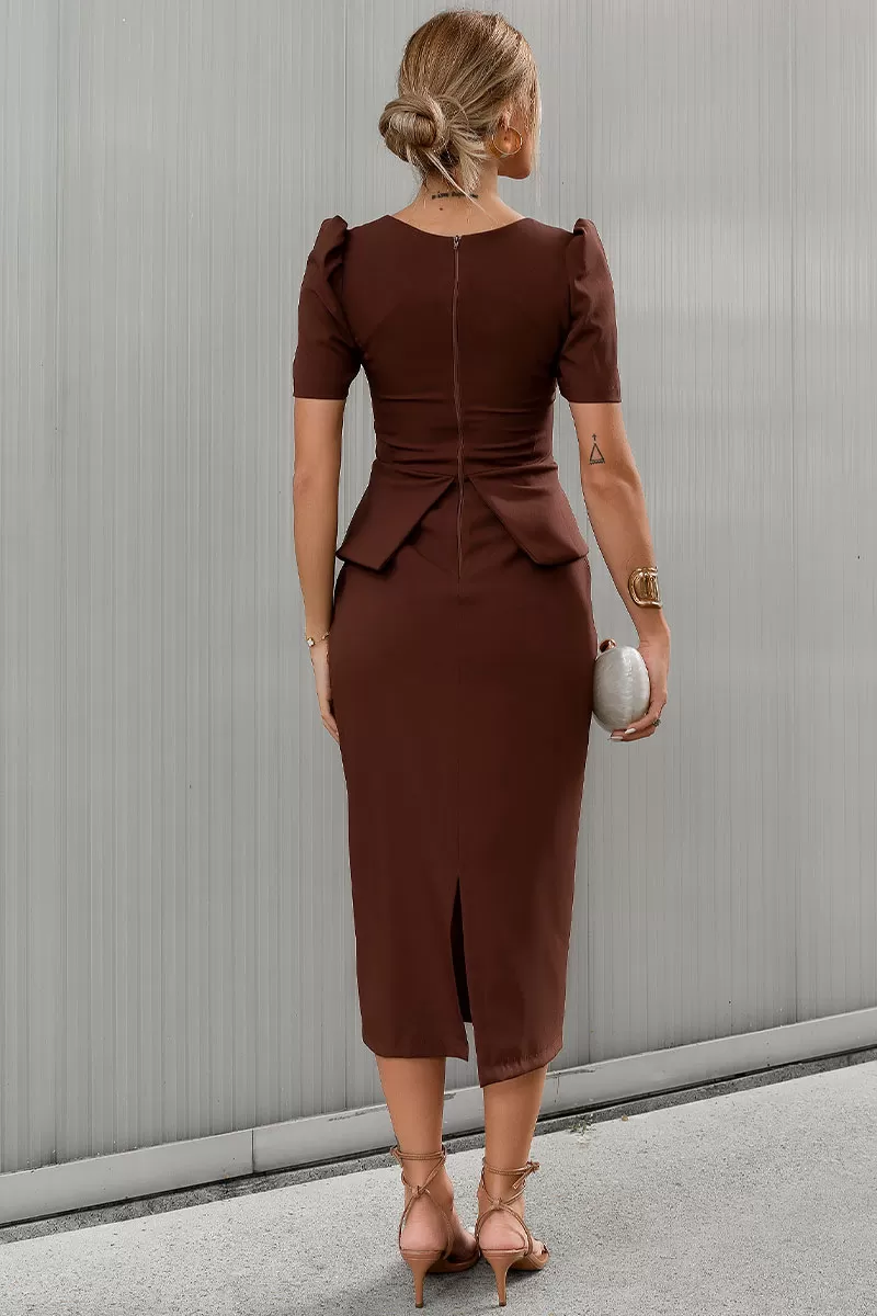 Miss Misses - Esther Midi Dress with Brown Buttons - 54523214