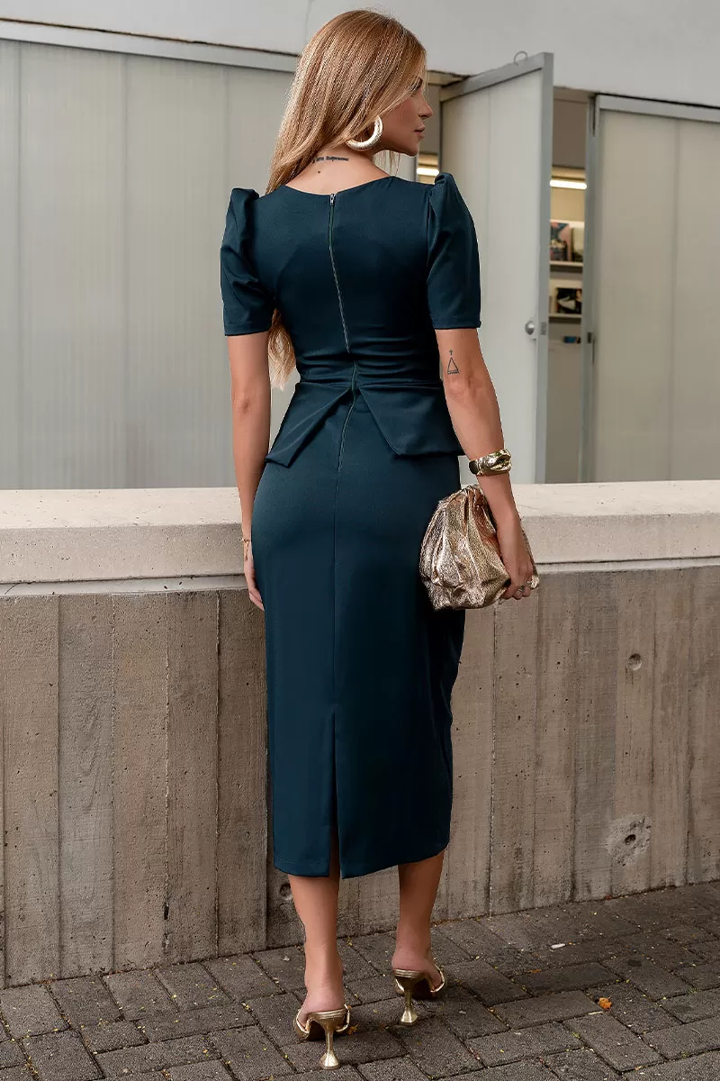 Miss Misses - Esther Midi Dress with Green Buttons - 54523023