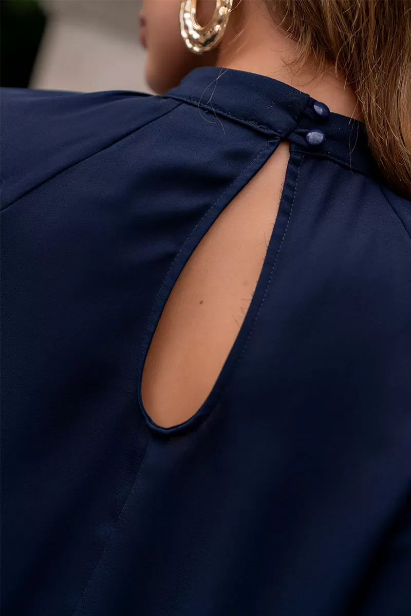 Miss Misses - Andressa Long Sleeve Shirt with Cape Detail Navy Blue - 54555004