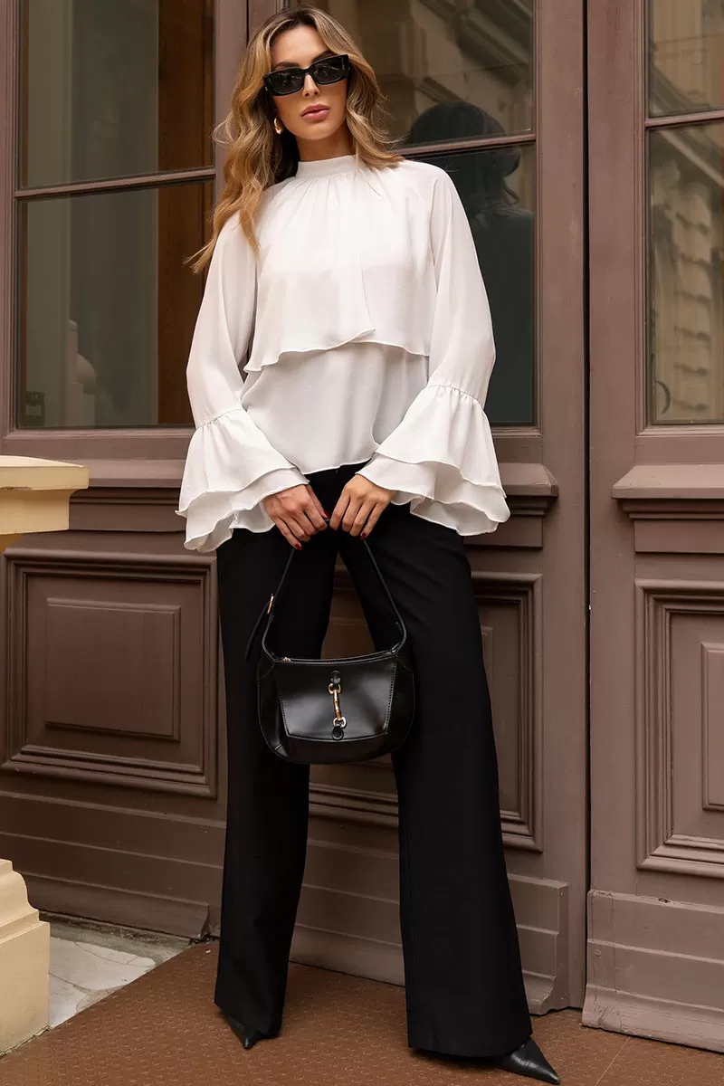 Miss Misses - Andressa Long Sleeve Shirt with White Cape Detail - 54555005