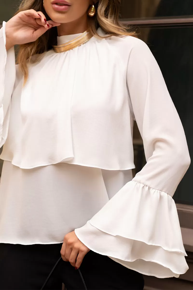 Miss Misses - Andressa Long Sleeve Shirt with White Cape Detail - 54555005