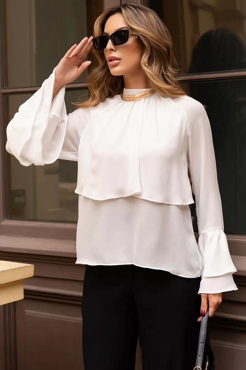 Miss Misses - Andressa Long Sleeve Shirt with White Cape Detail - 54555005