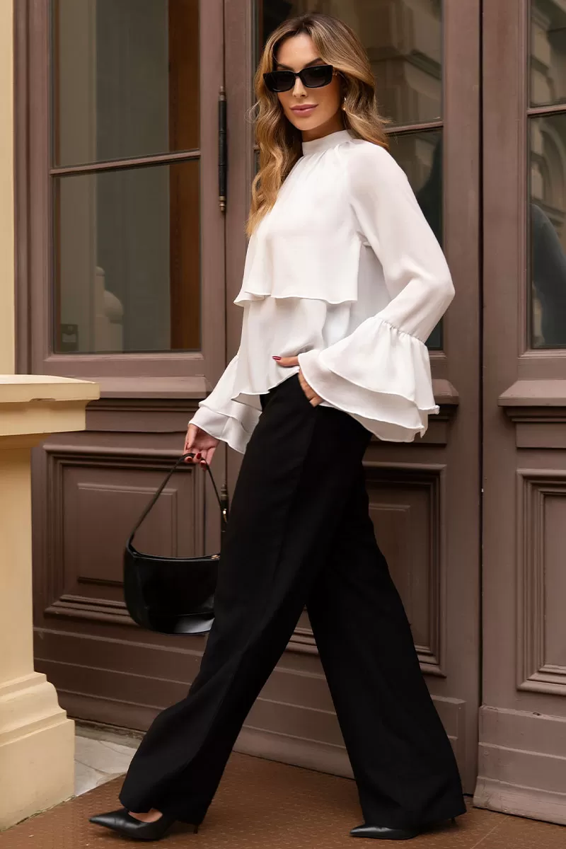 Miss Misses - Andressa Long Sleeve Shirt with White Cape Detail - 54555005