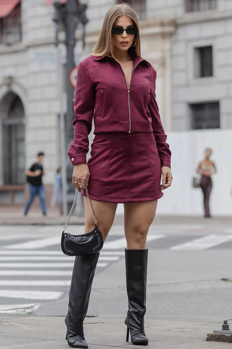 Miss Misses - Juliet Skirt with Cutout and Burgundy Pocket - 54549134