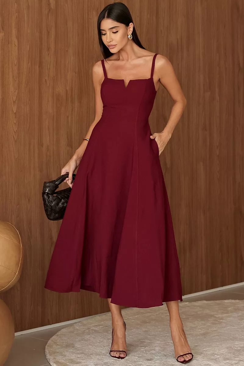 Miss Misses - Vestido Midi Carol Rodado Vinho - 54546006