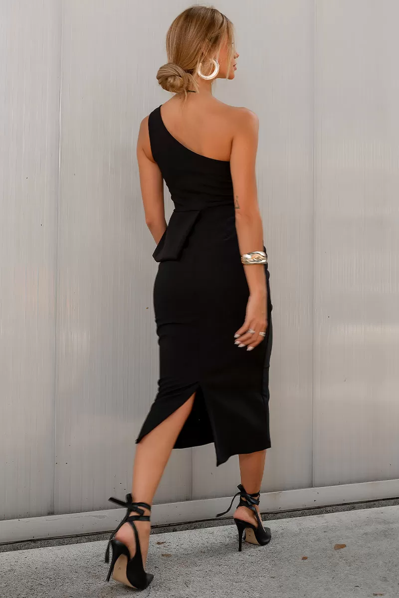 Miss Misses - Debora Midi One Shoulder Dress with Black Metal Detail - 54545001