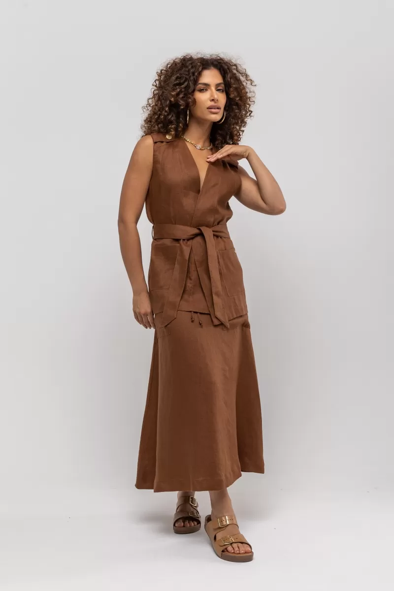 Hidrogênio - BROWN LINEN WRAP VEST - 20402031