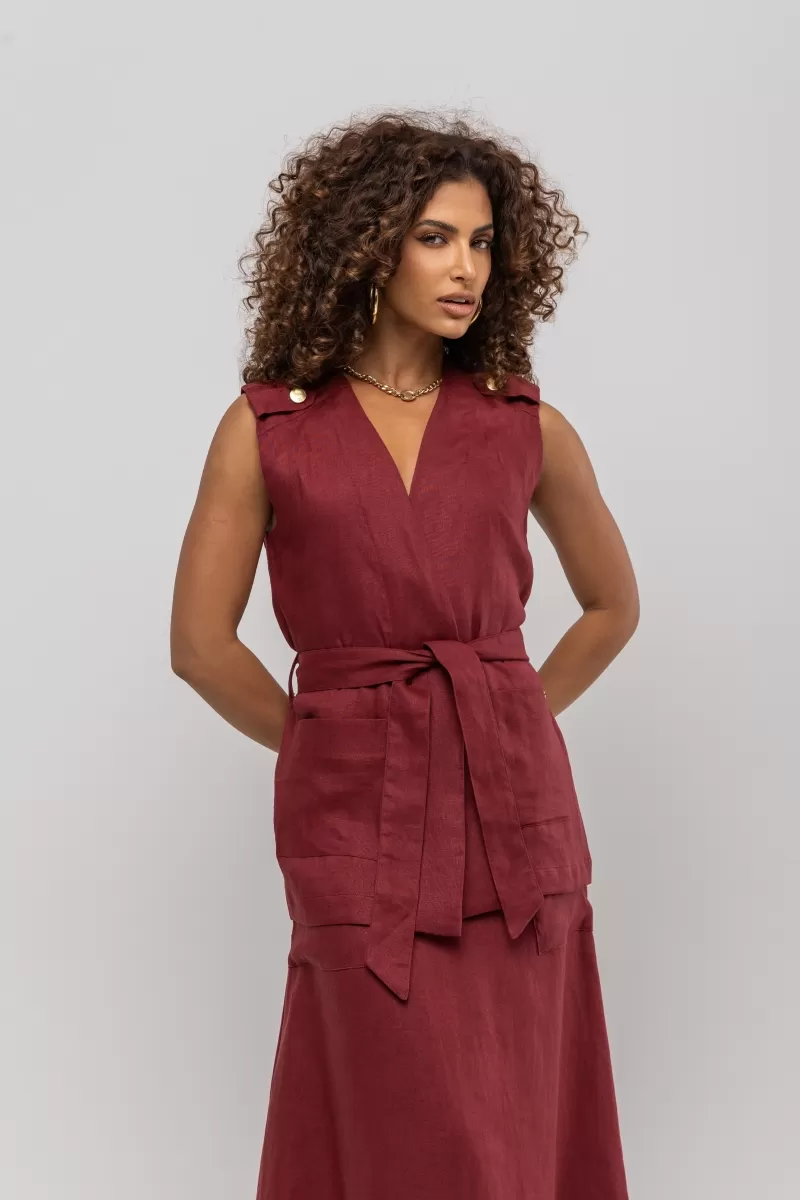 Hidrogênio - LINEN WRAP VEST IN WINE - 20402043