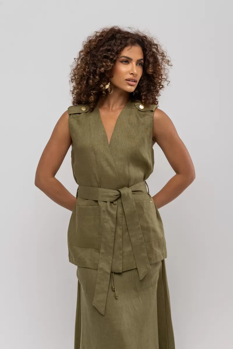 Hidrogênio - COLETE TRANSPASSADO LINHO PURO CAPIM - 20402400