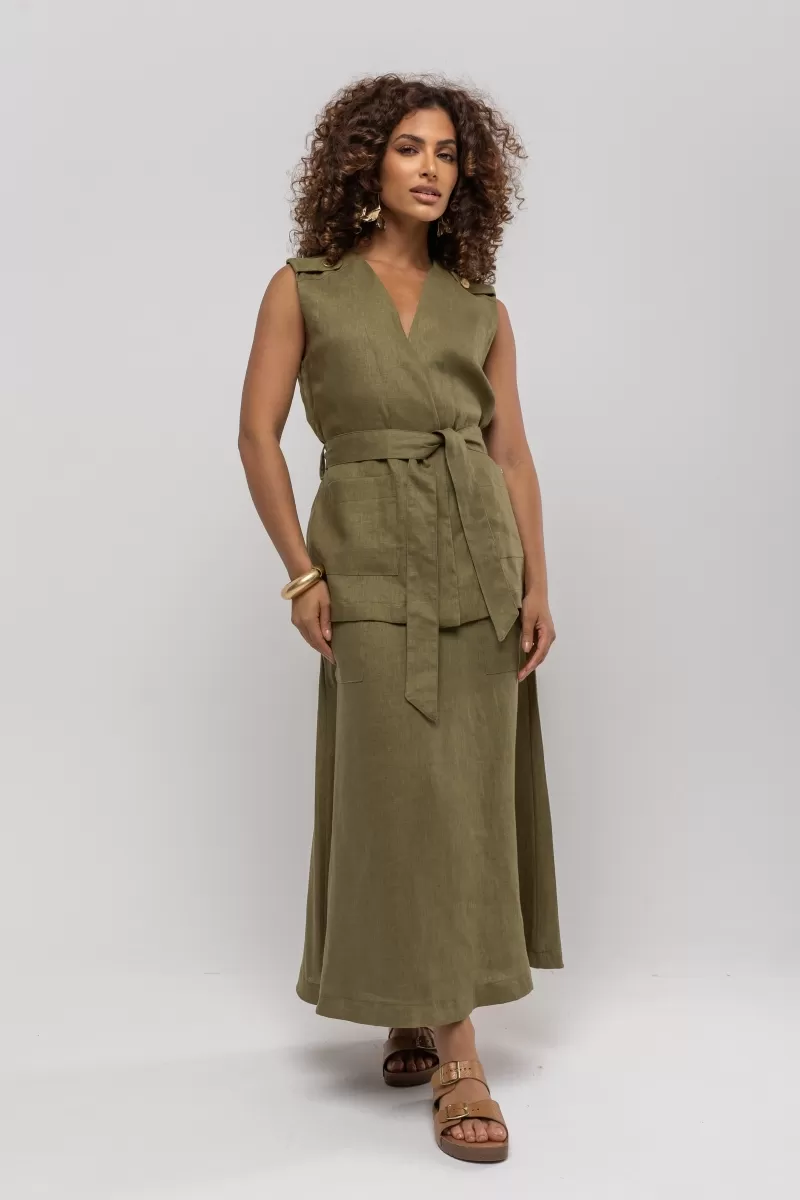 Hidrogênio - COLETE TRANSPASSADO LINHO PURO CAPIM - 20402400