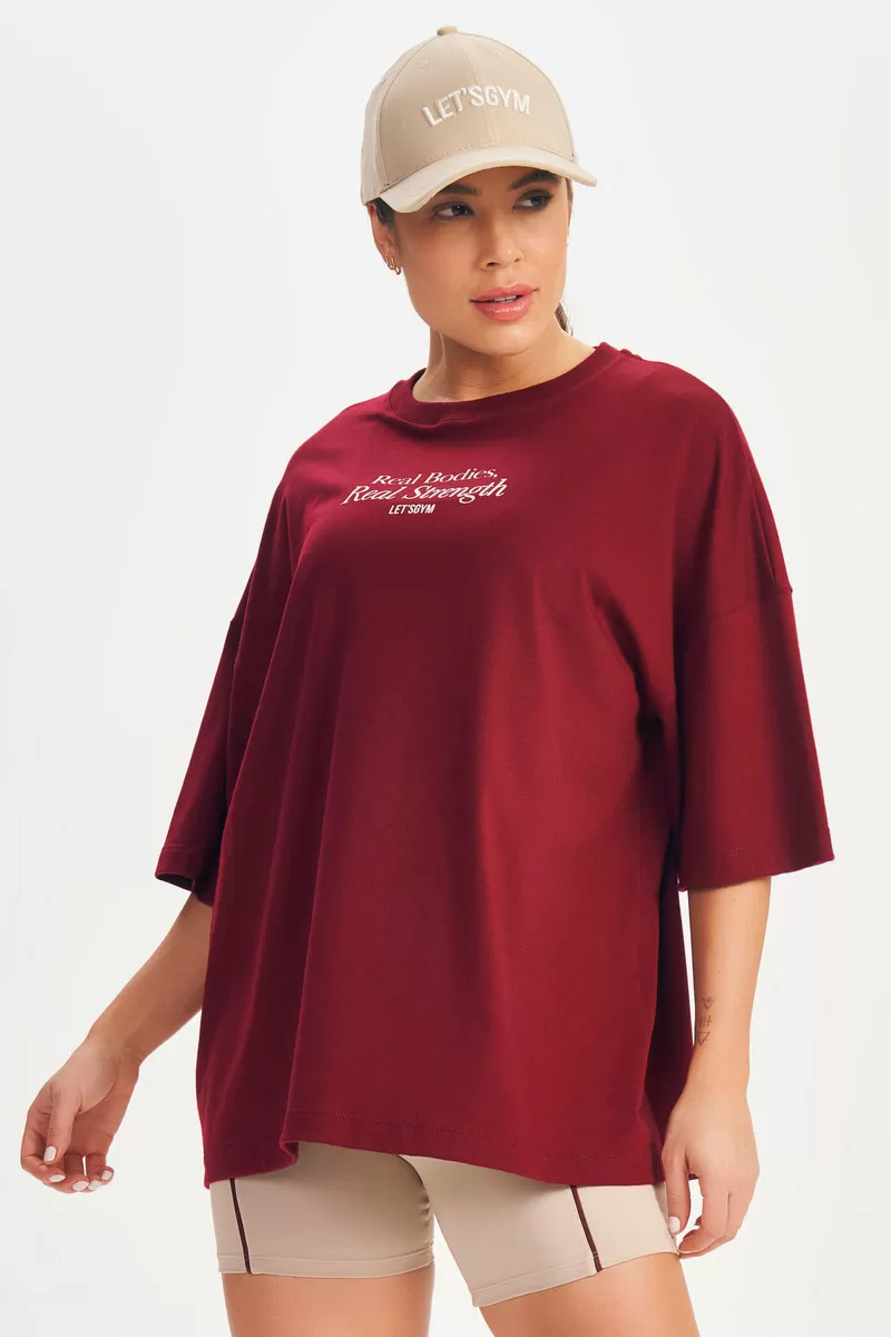 Lets Gym - Camiseta Oversizes Real Bodies Marsala - 2695MS