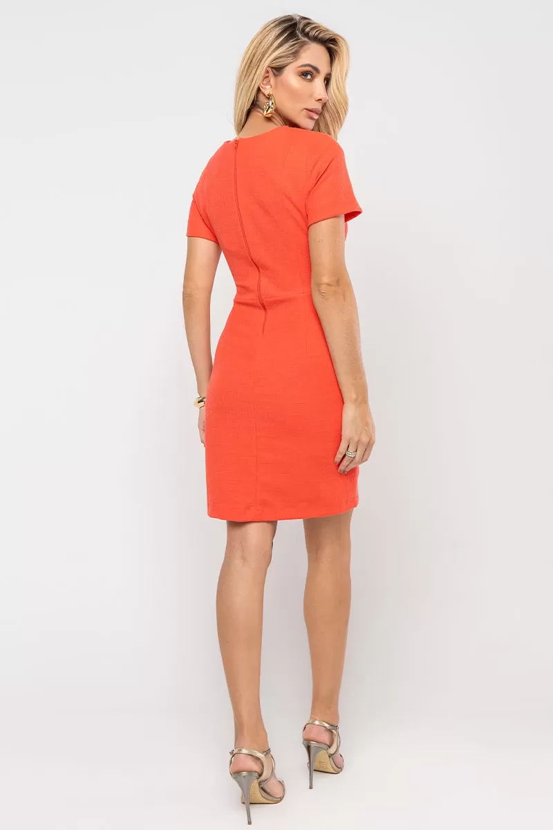 Miss Misses - Vestido Adele Tubinho Manga Curta C/ Detalhe Metal Laranja - 54557216