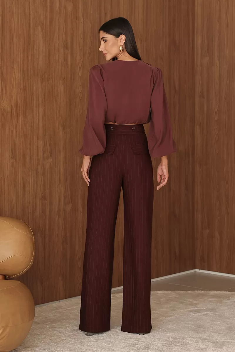 Dot Clothing - Calça Pantalona Dot Clothing Risca de Giz Marrom - 2690MARROM