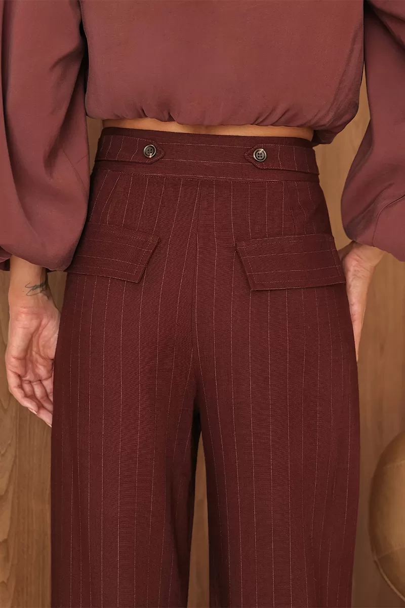 Dot Clothing - Calça Pantalona Dot Clothing Risca de Giz Marrom - 2690MARROM