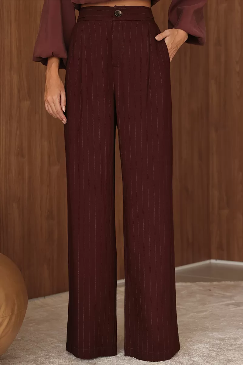 Dot Clothing - Calça Pantalona Dot Clothing Risca de Giz Marrom - 2690MARROM