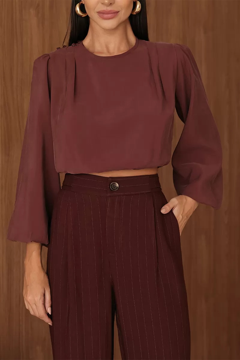 Dot Clothing - Calça Pantalona Dot Clothing Risca de Giz Marrom - 2690MARROM