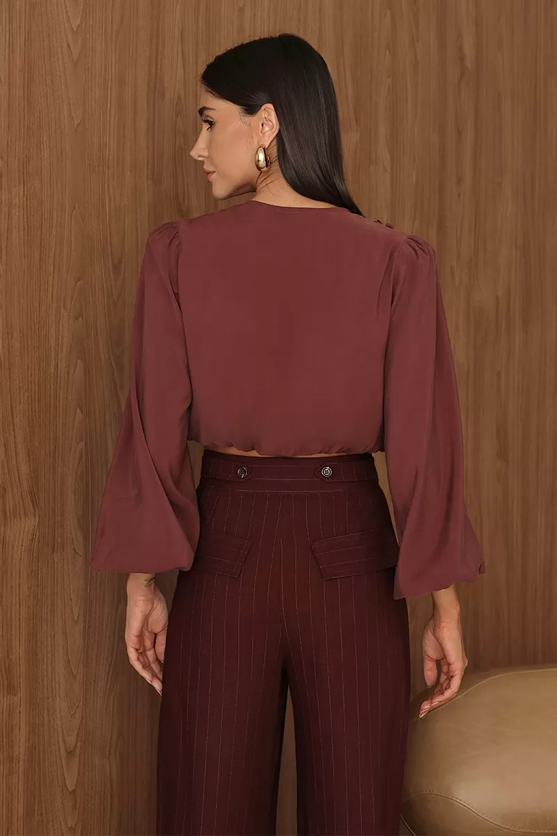 Dot Clothing - Calça Pantalona Dot Clothing Risca de Giz Marrom - 2690MARROM