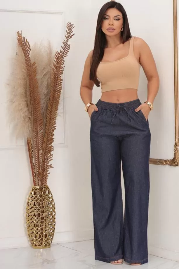 AS8 - Calça Pantalona Jeans Escuro - AYB1004