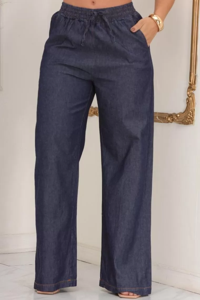 AS8 - Calça Pantalona Jeans Escuro - AYB1004