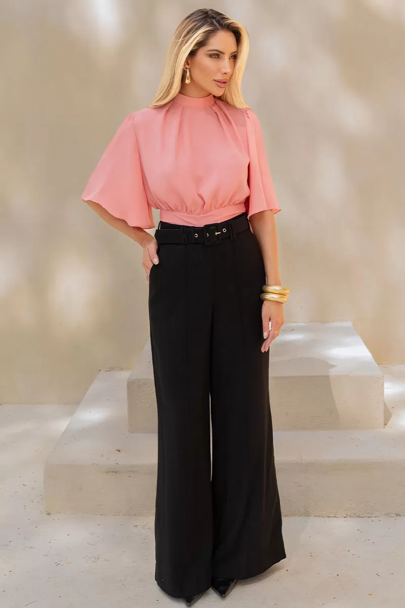 Miss Misses - Miss Misses Chiffon Shirt with Rose Tie - 54225031