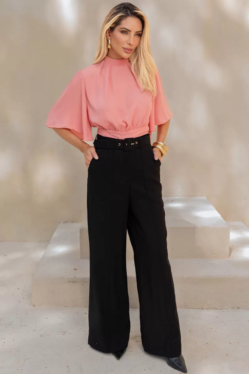 Miss Misses - Miss Misses Chiffon Shirt with Rose Tie - 54225031