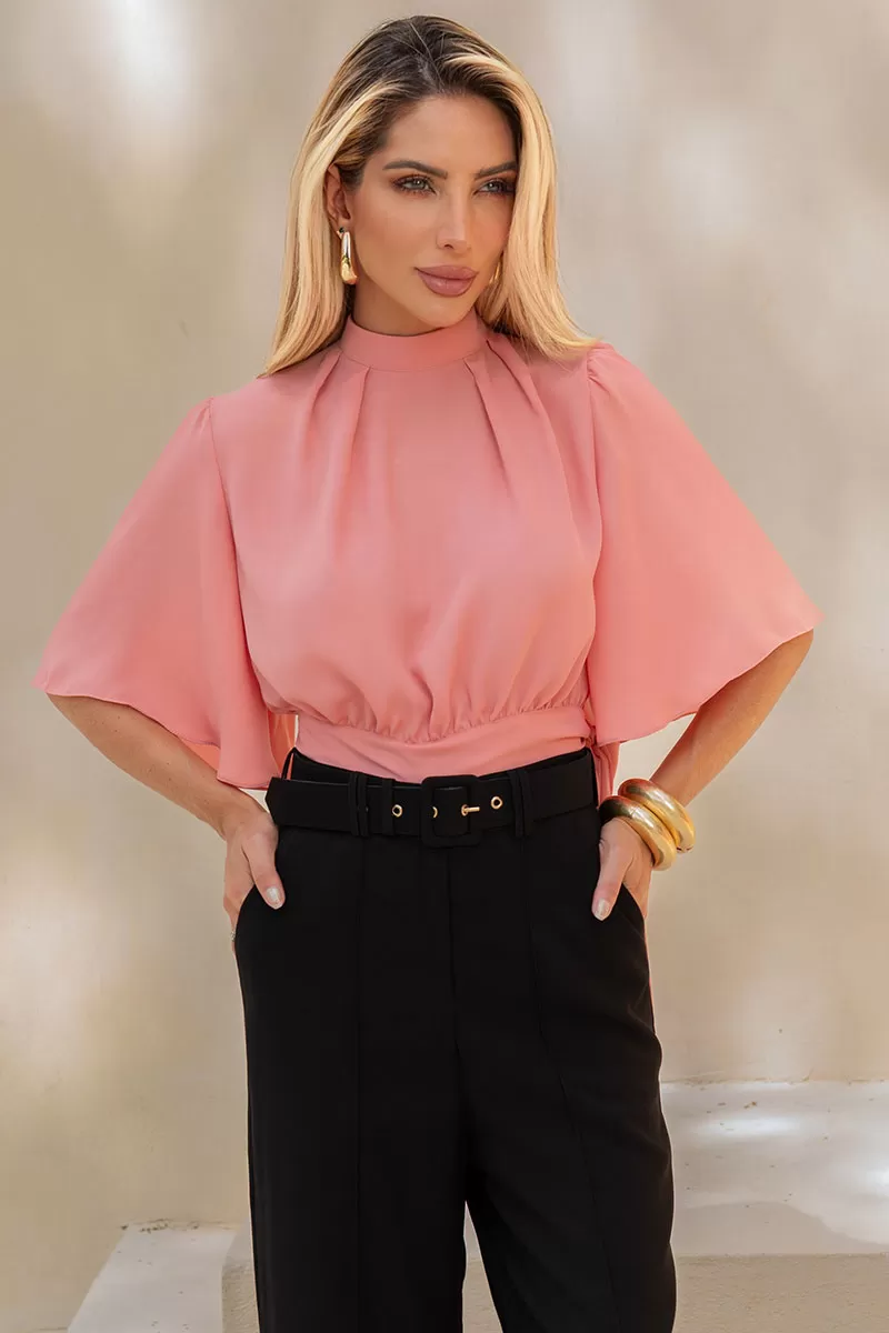 Miss Misses - Miss Misses Chiffon Shirt with Rose Tie - 54225031