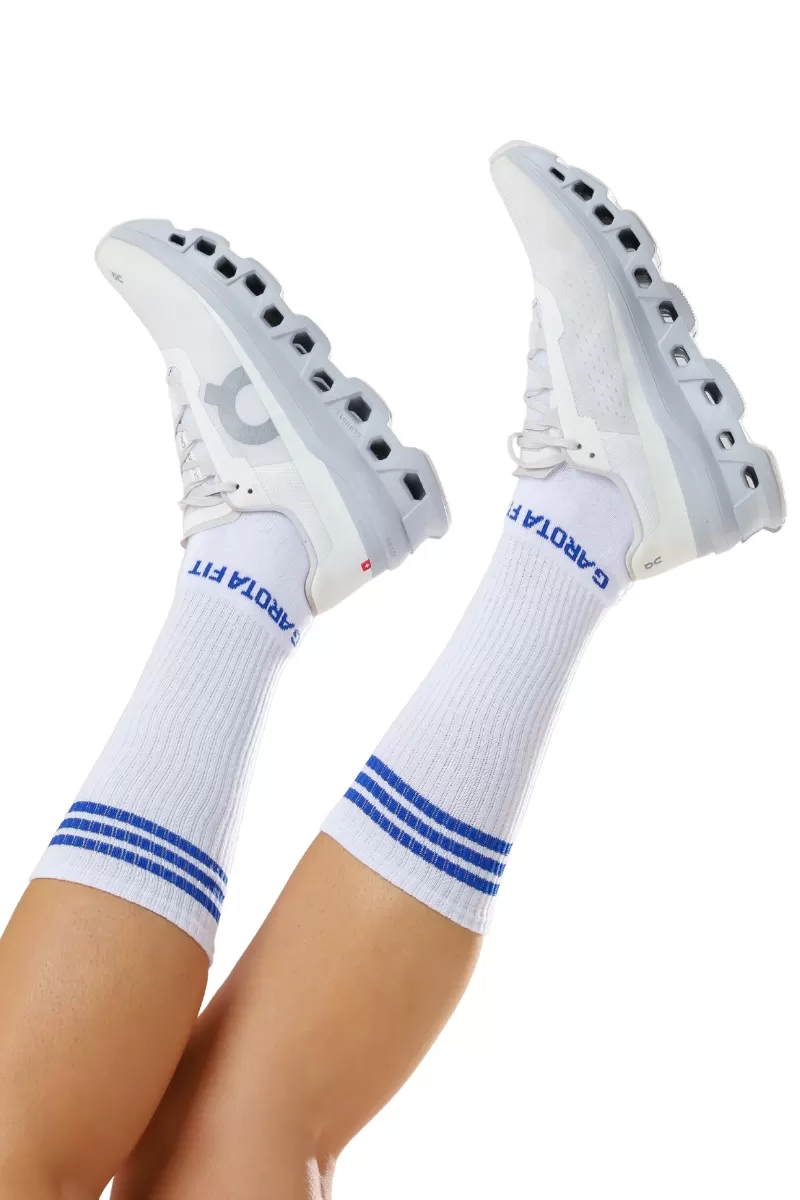 Garotafit - White/Blue Stripe High Top Socks - MEIA01BLB