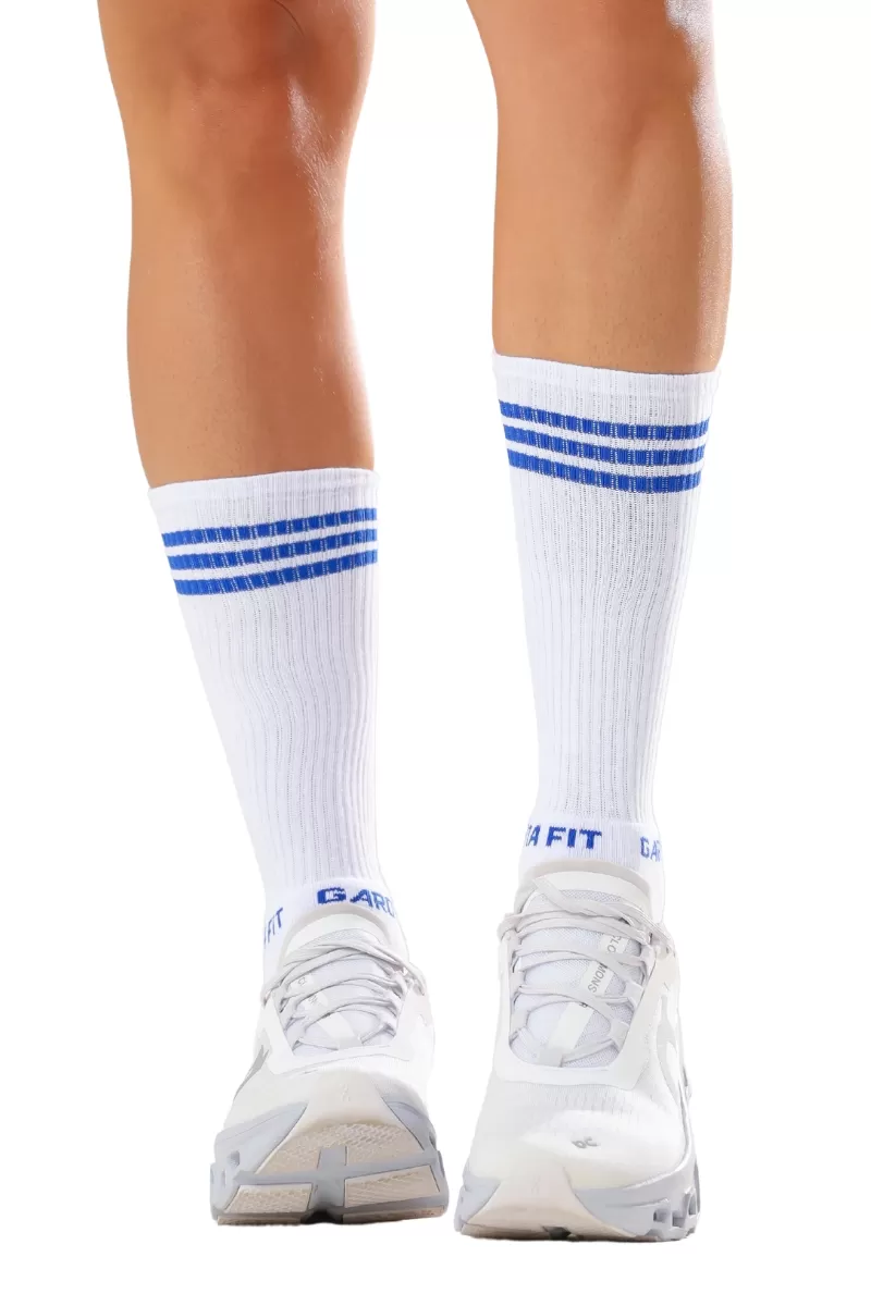 Garotafit - White/Blue Stripe High Top Socks - MEIA01BLB