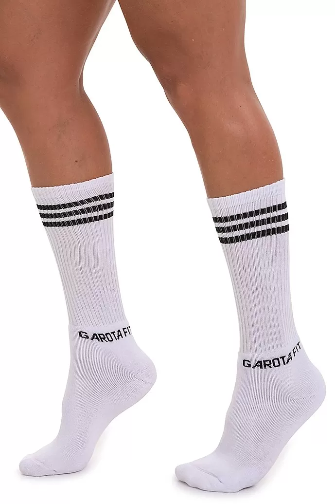 Garotafit - Meia Cano Alto Padrão Branco/listra Preto - MEIA01BAU