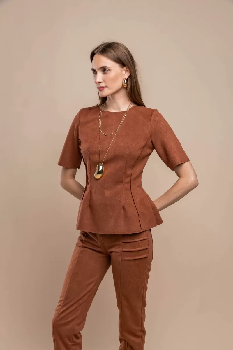 Hidrogênio - BLUSA PEPLUM COGNAC - 20464579