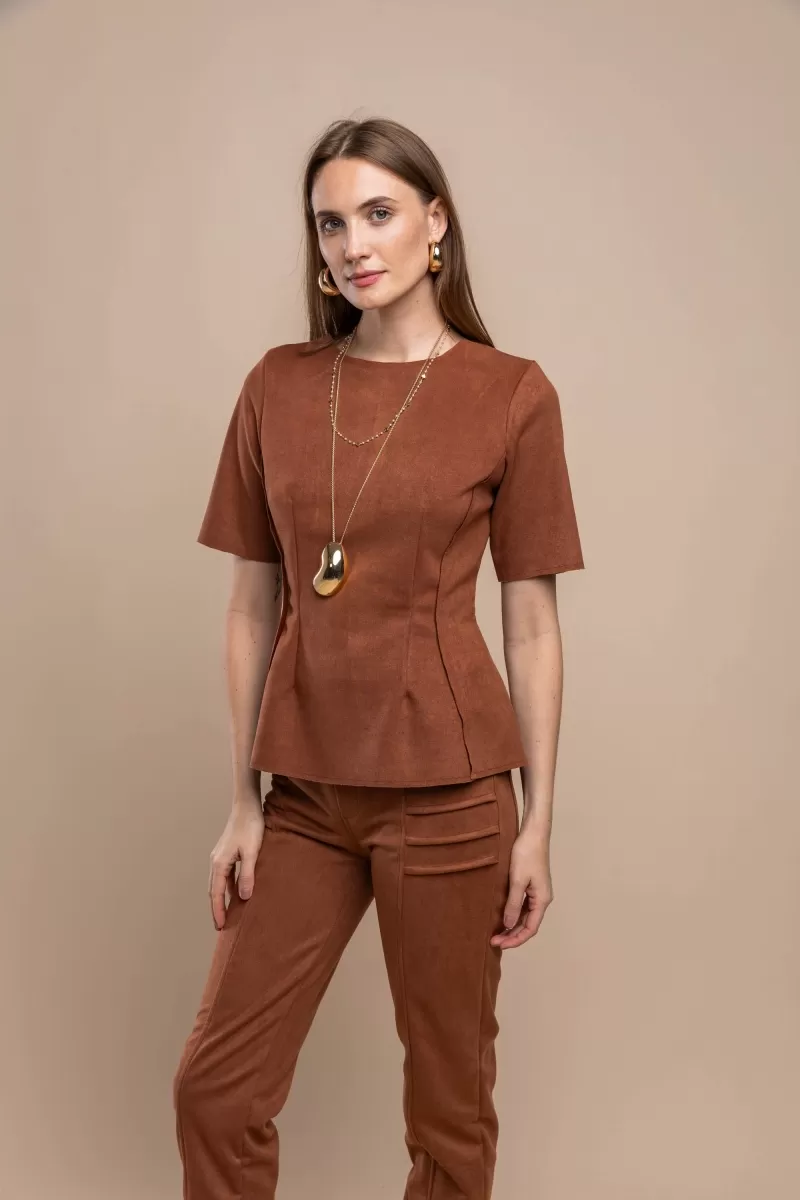 Hidrogênio - BLUSA PEPLUM COGNAC - 20464579