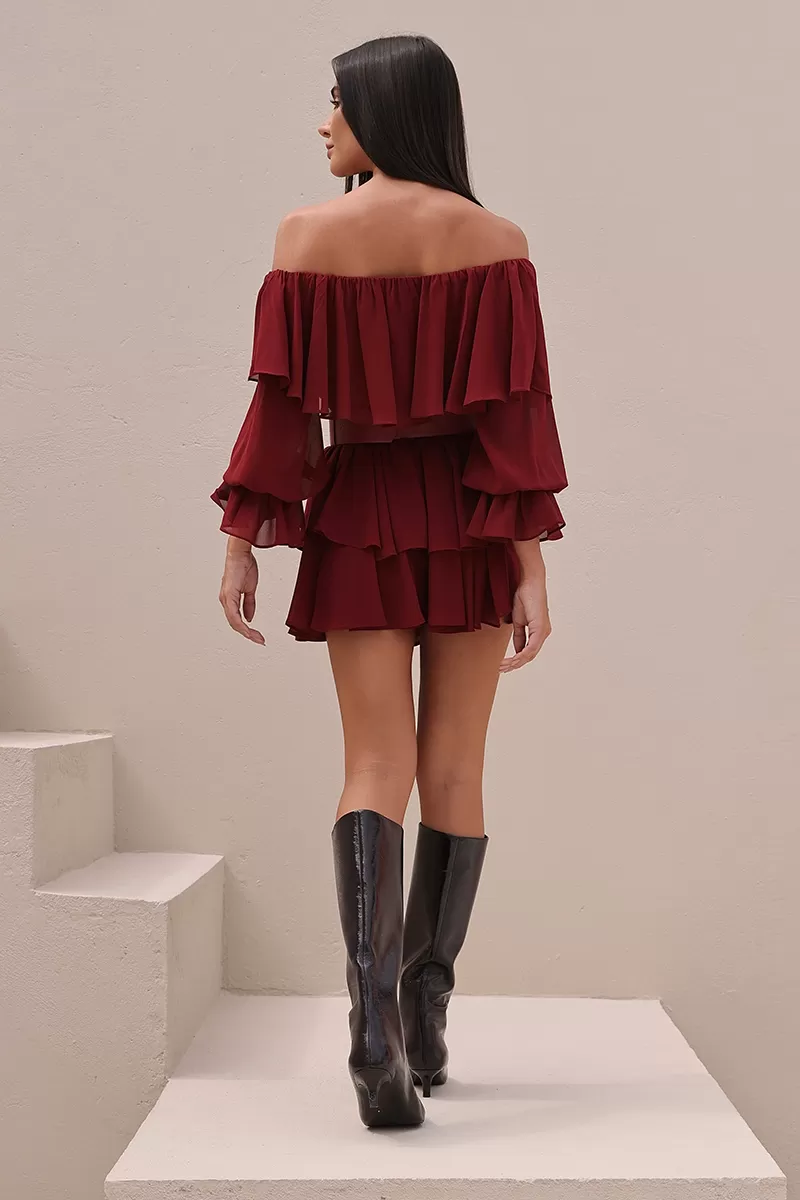 Dot Clothing - Conjunto Dot Clothing Blusa e Shorts Saia Babado Marsala - 2722MARSALA